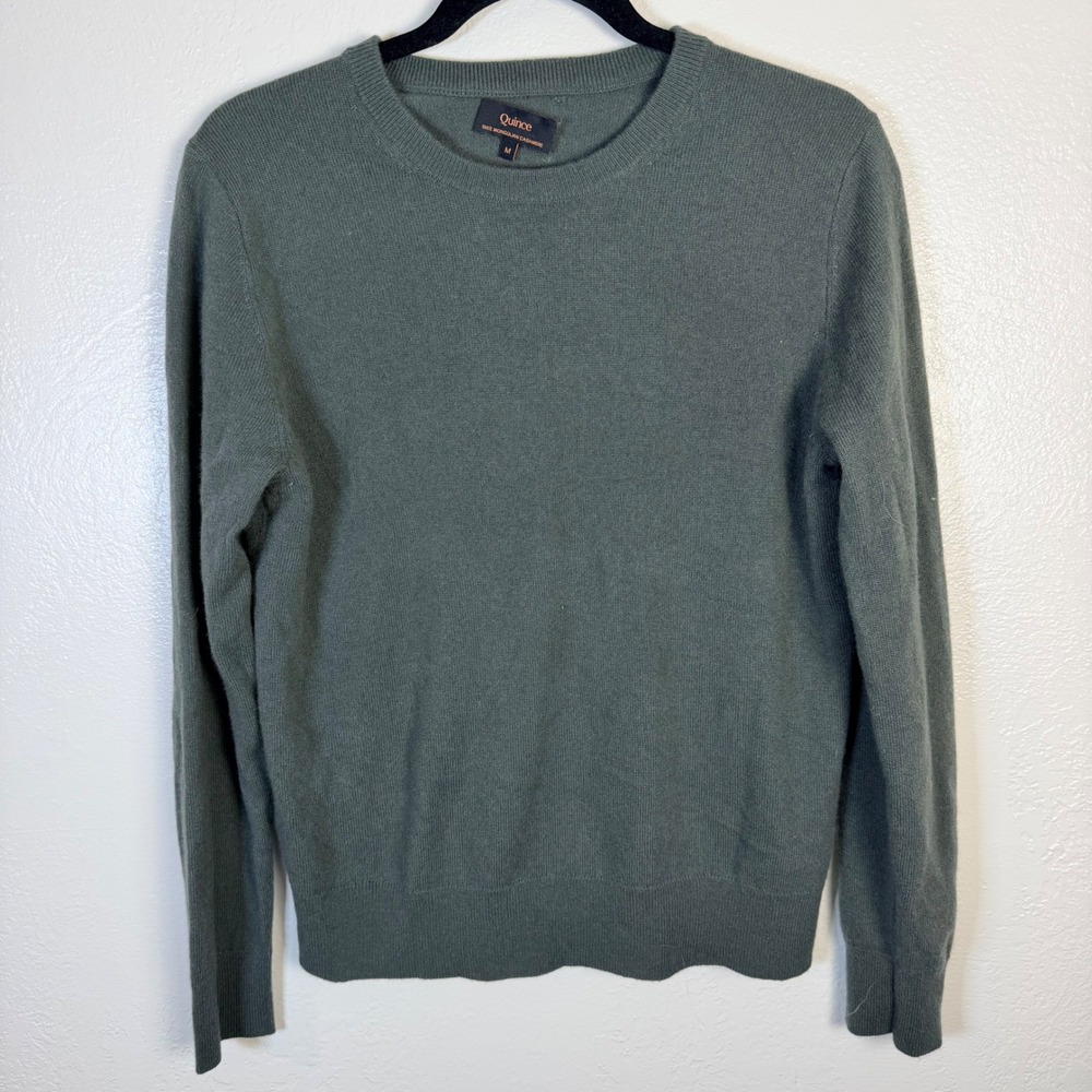 Quince Women's M Mongolian Cashmere Crewneck Sweater Moss Green Quiet Luxury